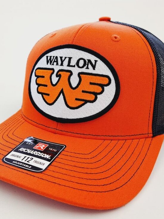 Handmade Accessories - Waylon Jennings Patch Hat Orange Black Embroidered Trucker Snapback Cap Vintage